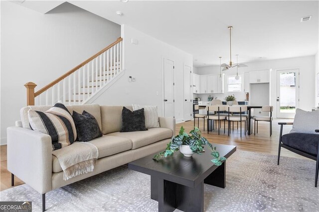 living room with light wood-type flooring