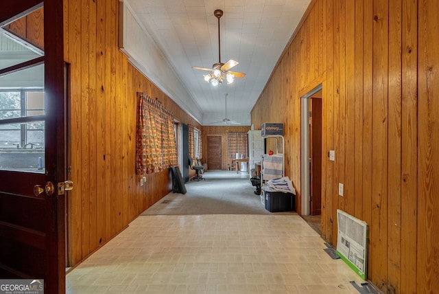 99 W Main St, Gibson, GA 30810 - hallway featuring wood walls and a chandelier