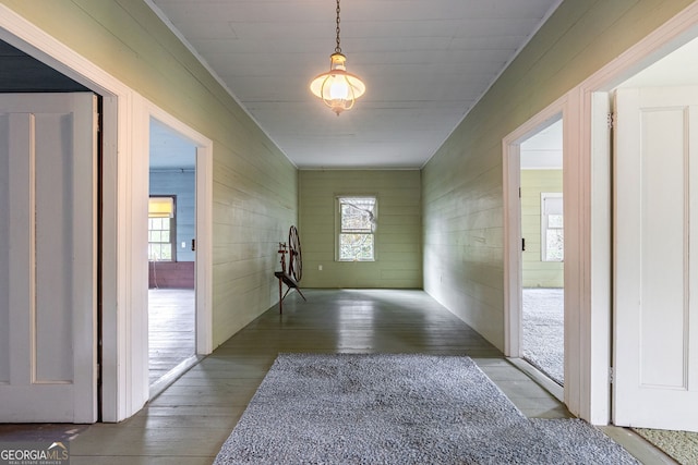 99 W Main St, Gibson, GA 30810 - hallway featuring wooden walls and hardwood / wood-style floors