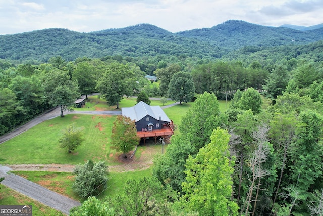 birds eye view of property featuring a mountain view