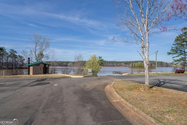 view of street featuring a water view