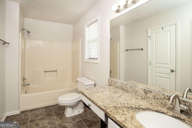 full bathroom featuring tile patterned floors, vanity, shower / bathtub combination, and toilet