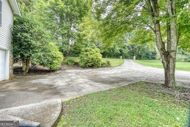 view of yard with a garage