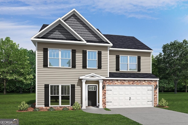 craftsman-style house featuring a garage and a front yard