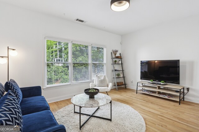 living room featuring light wood-type flooring