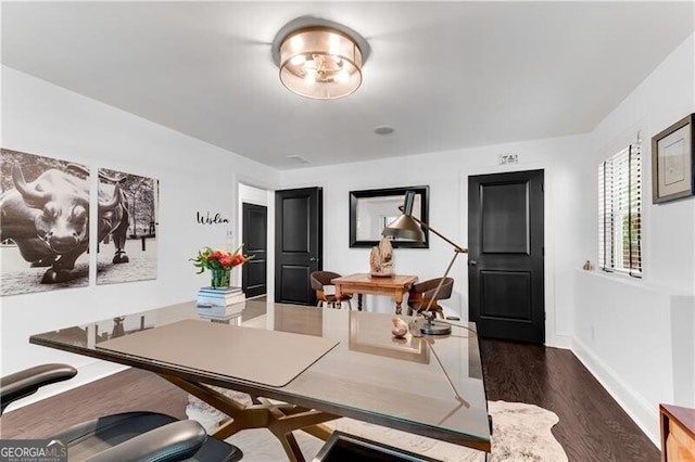 office space featuring dark hardwood / wood-style floors