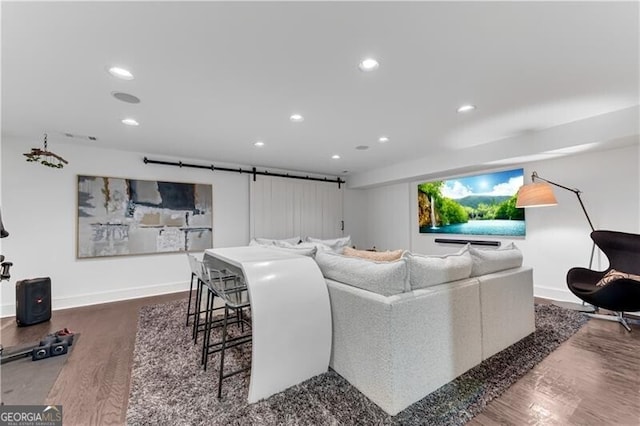 living room with dark hardwood / wood-style floors