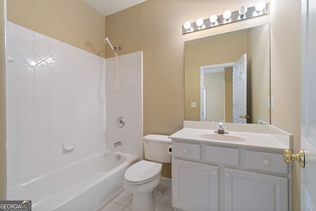 full bathroom featuring vanity, bathtub / shower combination, toilet, and tile patterned flooring