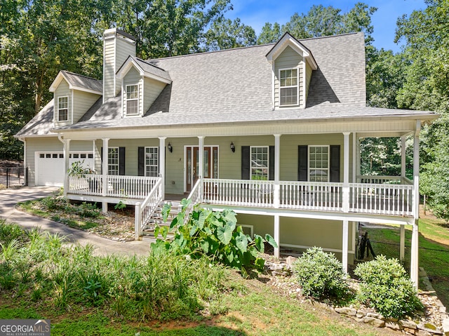 view of front of house with covered porch and a garage