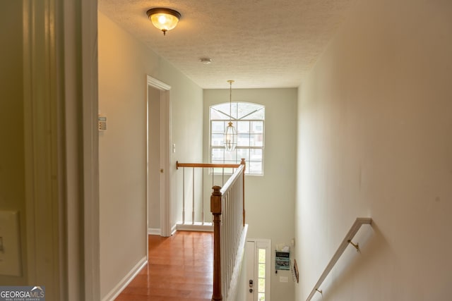 corridor featuring hardwood / wood-style floors and a textured ceiling