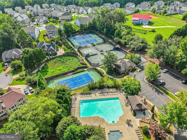 drone / aerial view with a residential view