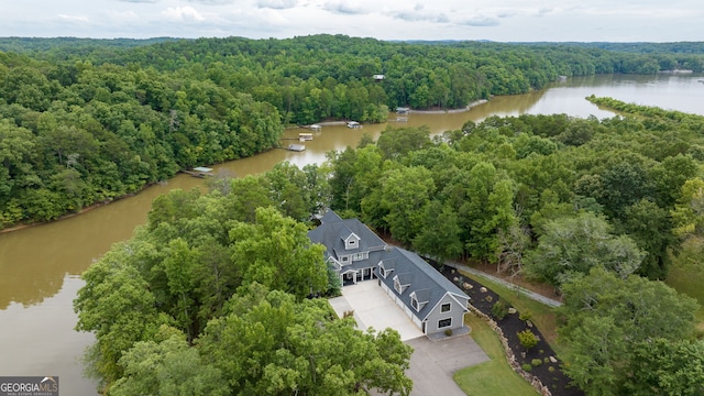 aerial view with a water view