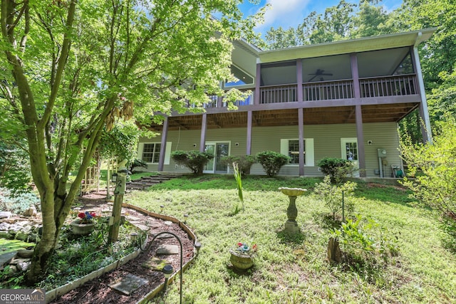 back of house featuring a yard