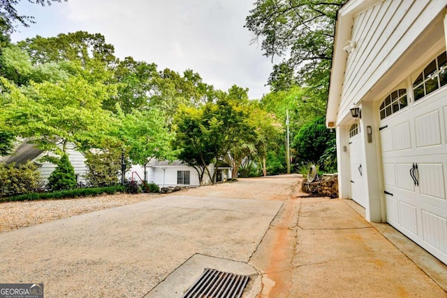 exterior space with a garage