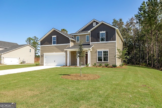 view of front facade featuring a front yard and a garage