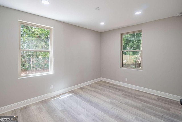 empty room featuring a wealth of natural light and light hardwood / wood-style floors