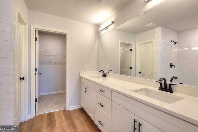 bathroom with wood-type flooring and vanity