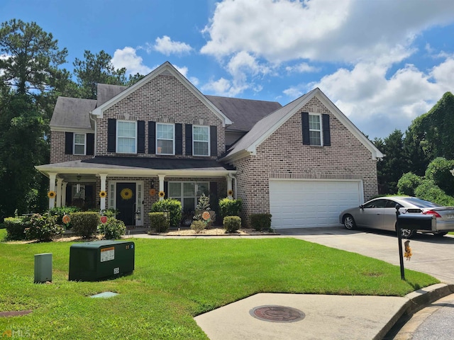 view of front facade with a garage and a front yard