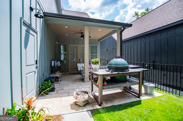 view of patio / terrace featuring ceiling fan