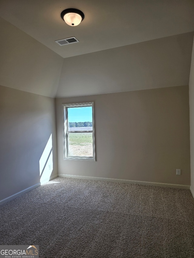 additional living space featuring lofted ceiling, carpet, visible vents, and baseboards