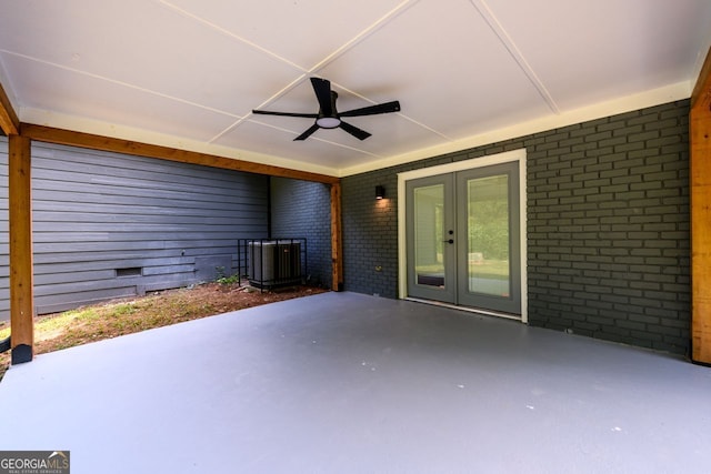 view of patio / terrace with ceiling fan and french doors