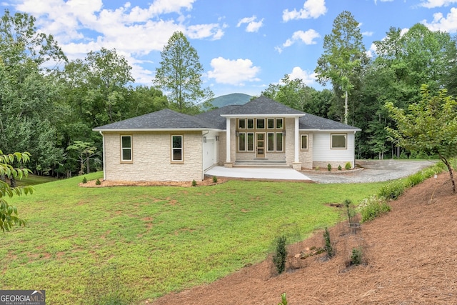 rear view of property with a patio and a yard