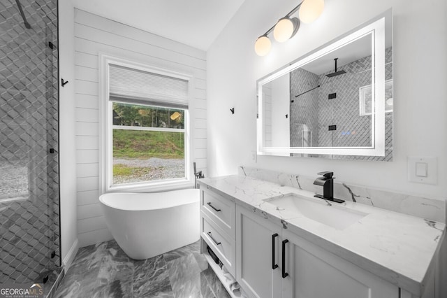 bathroom with vanity and tile patterned floors