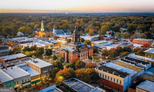 view of aerial view at dusk