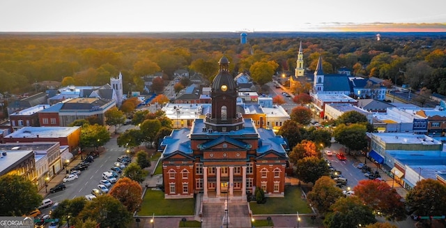 view of aerial view at dusk