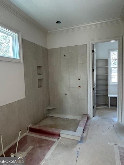 bathroom featuring crown molding and a wealth of natural light