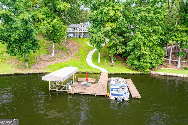 view of dock with a water view