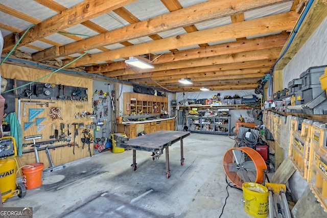 basement featuring a workshop area