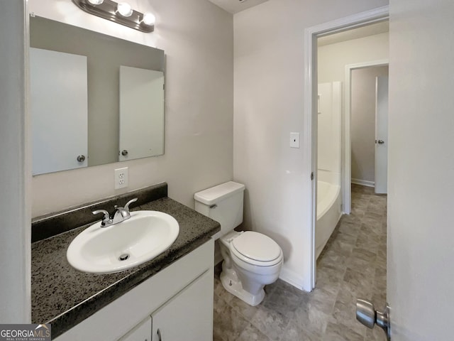 full bathroom featuring vanity, toilet, and plus walk in shower