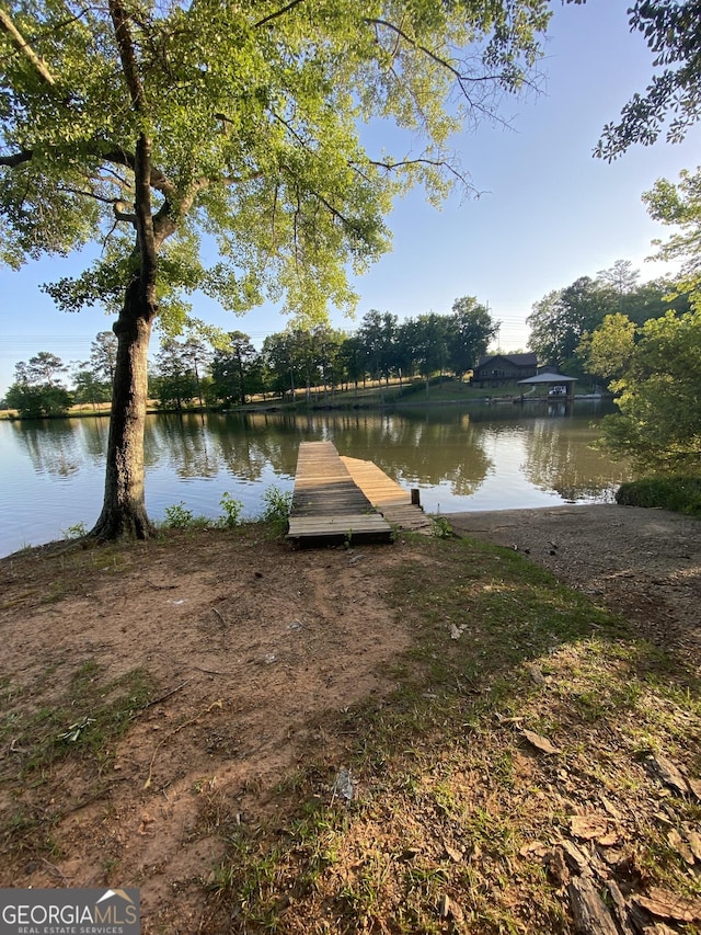 view of dock with a water view