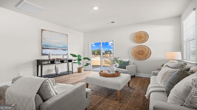 living room featuring plenty of natural light and hardwood / wood-style floors