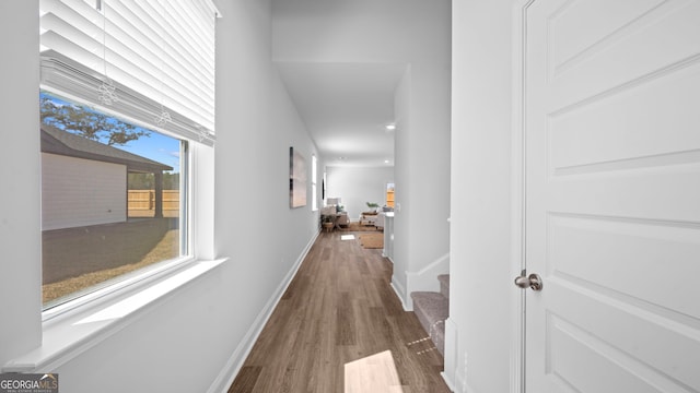 hall featuring baseboards and wood finished floors