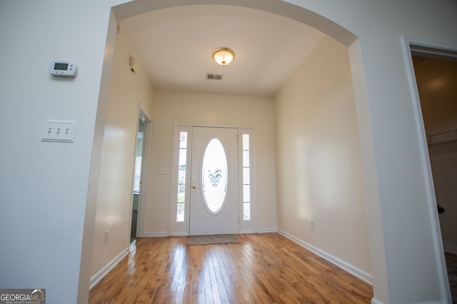 foyer with light wood-type flooring