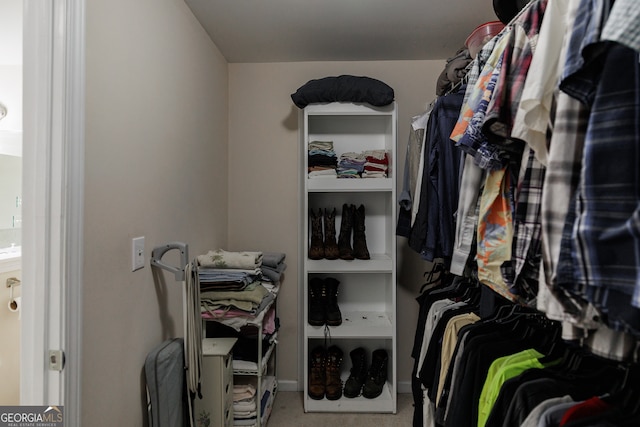 walk in closet featuring carpet floors