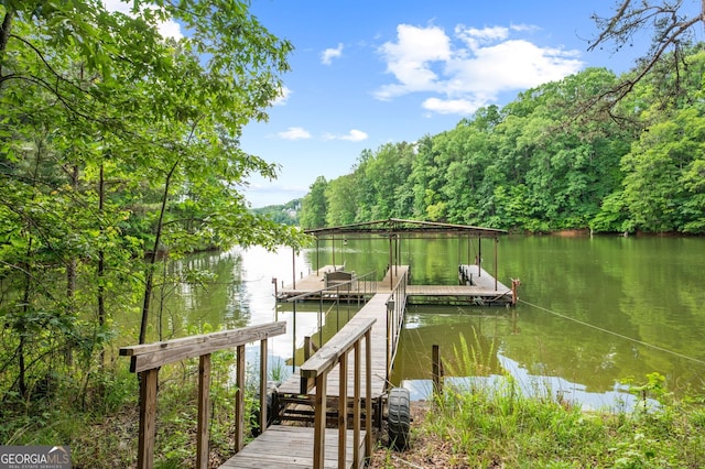 dock area featuring a water view