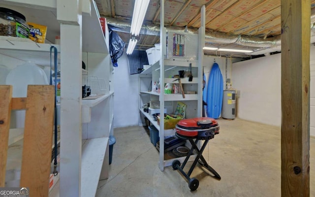 basement featuring electric water heater