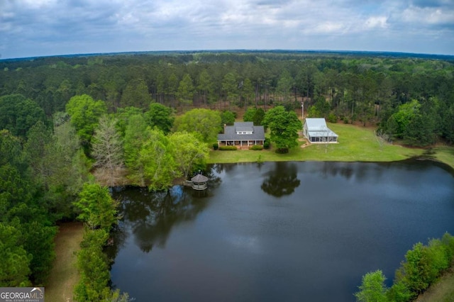 aerial view with a water view