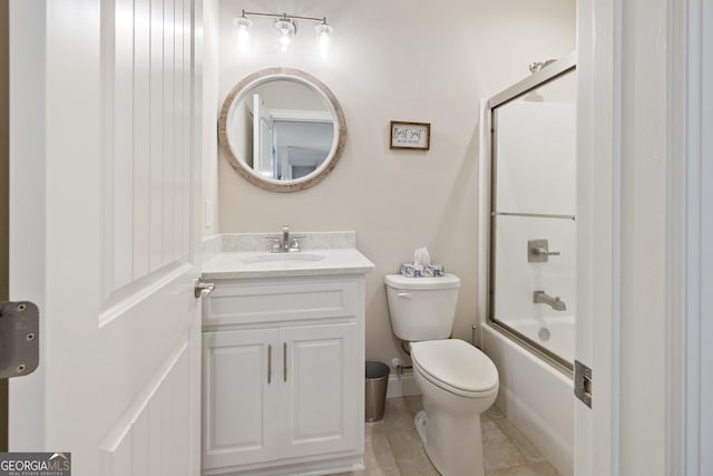 full bathroom with vanity, toilet, tile patterned flooring, and enclosed tub / shower combo