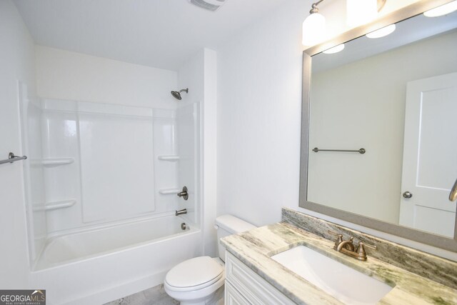 full bathroom with shower / bath combination, toilet, and vanity