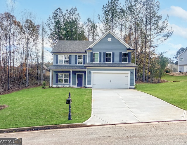 front of property with a garage and a front yard