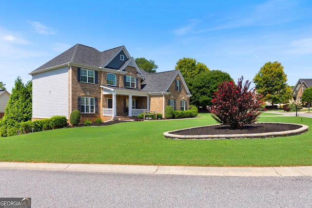 view of front of property featuring a front lawn