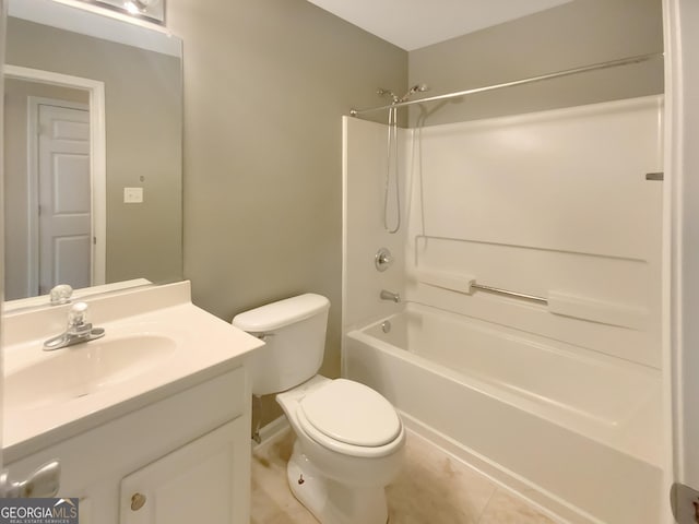 full bathroom featuring vanity, tile patterned flooring, shower / washtub combination, and toilet