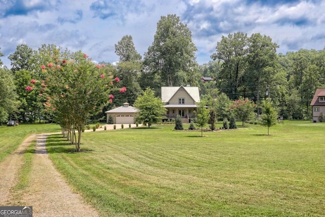 view of yard with a garage