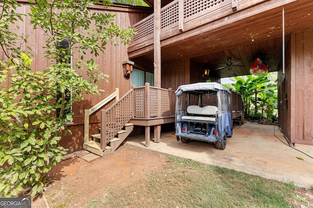 view of parking with ceiling fan