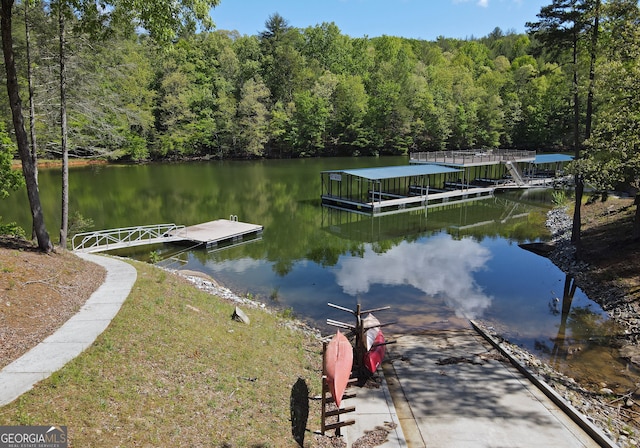 view of dock featuring a water view