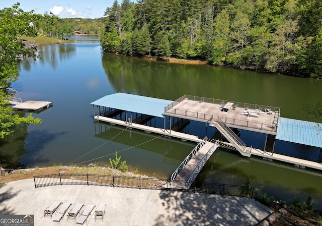 dock area featuring a water view